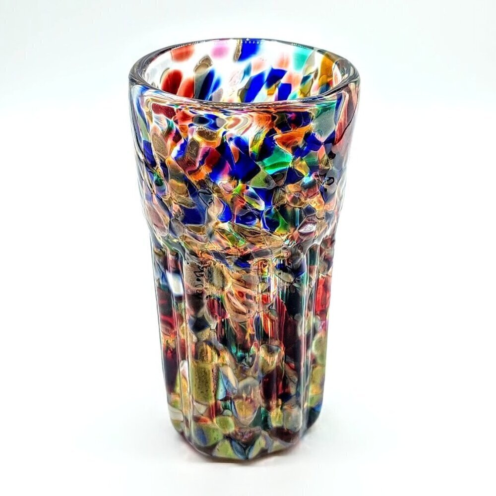 Handmade Confetti Glass Ribbed Tumbler